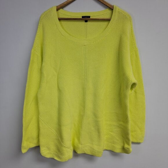 Talbots Pima Cotton Knit Sweater Sz 2X Neon Yellow Round Neck Long Sleeves Vaca - Picture 1 of 9
